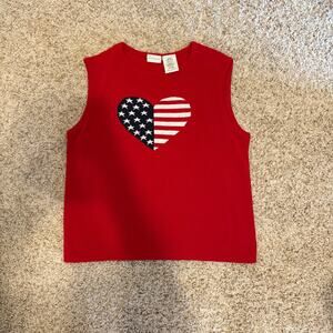 Vintage y2k American flag heart sleeveless knit sweater top by white stag